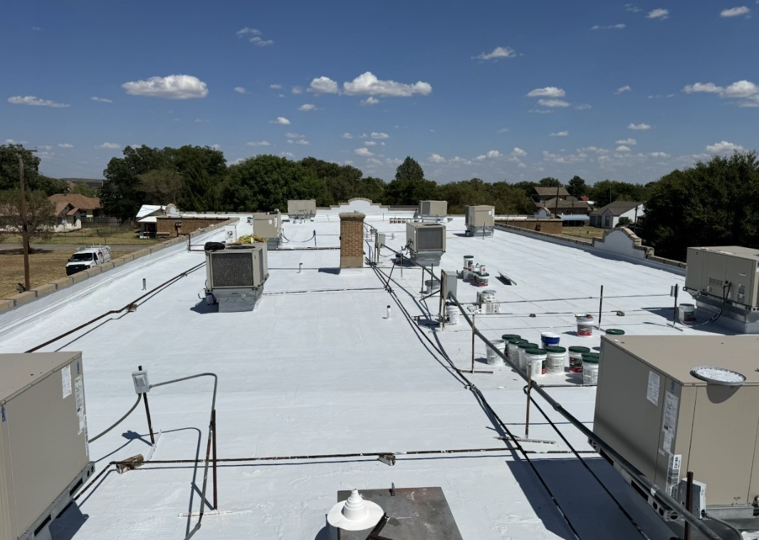 Commercial TPO roof with HVAC units